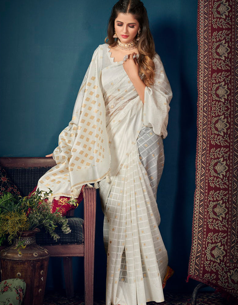 Sifaah Avisa White Cotton Saree