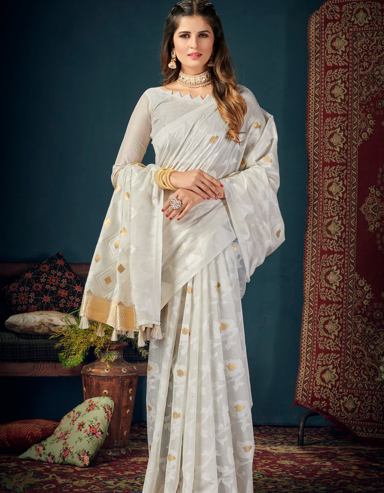 Sifaah Ekaya White Cotton Saree