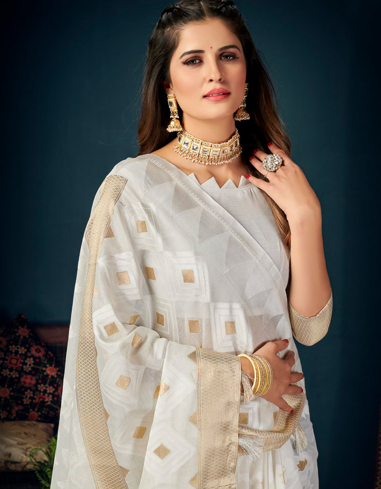 Sifaah Ekaya White Cotton Saree