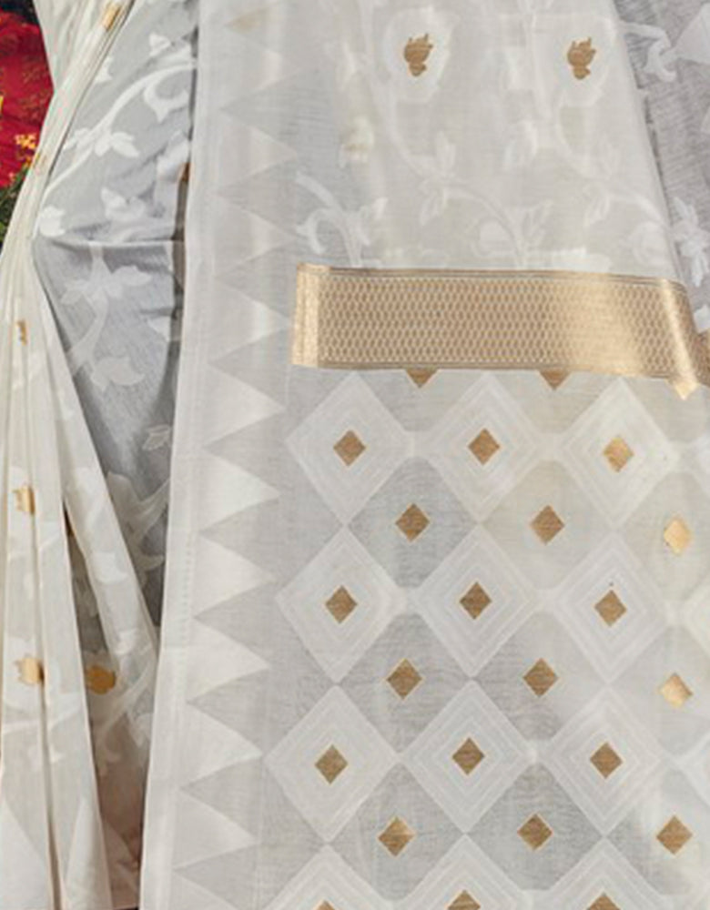 Sifaah Ekaya White Cotton Saree