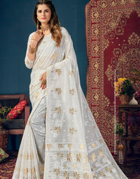 Sifaah Myra White Cotton Saree