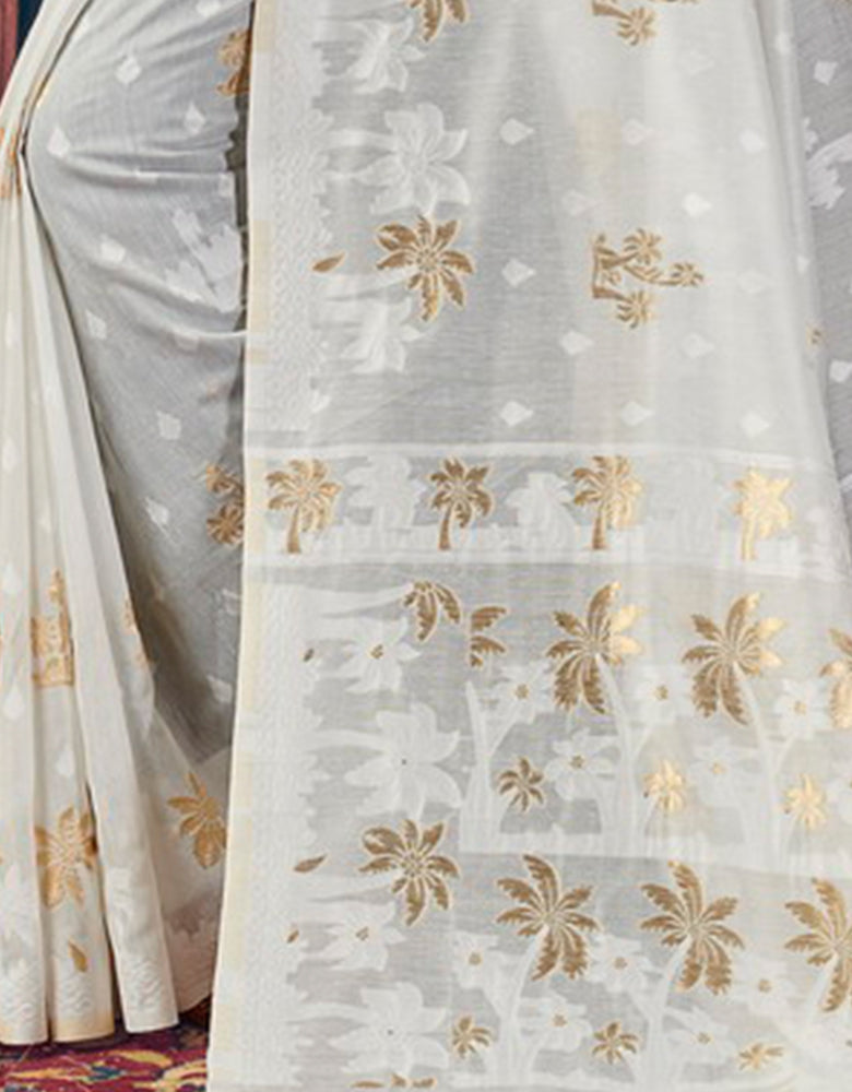 Sifaah Myra White Cotton Saree