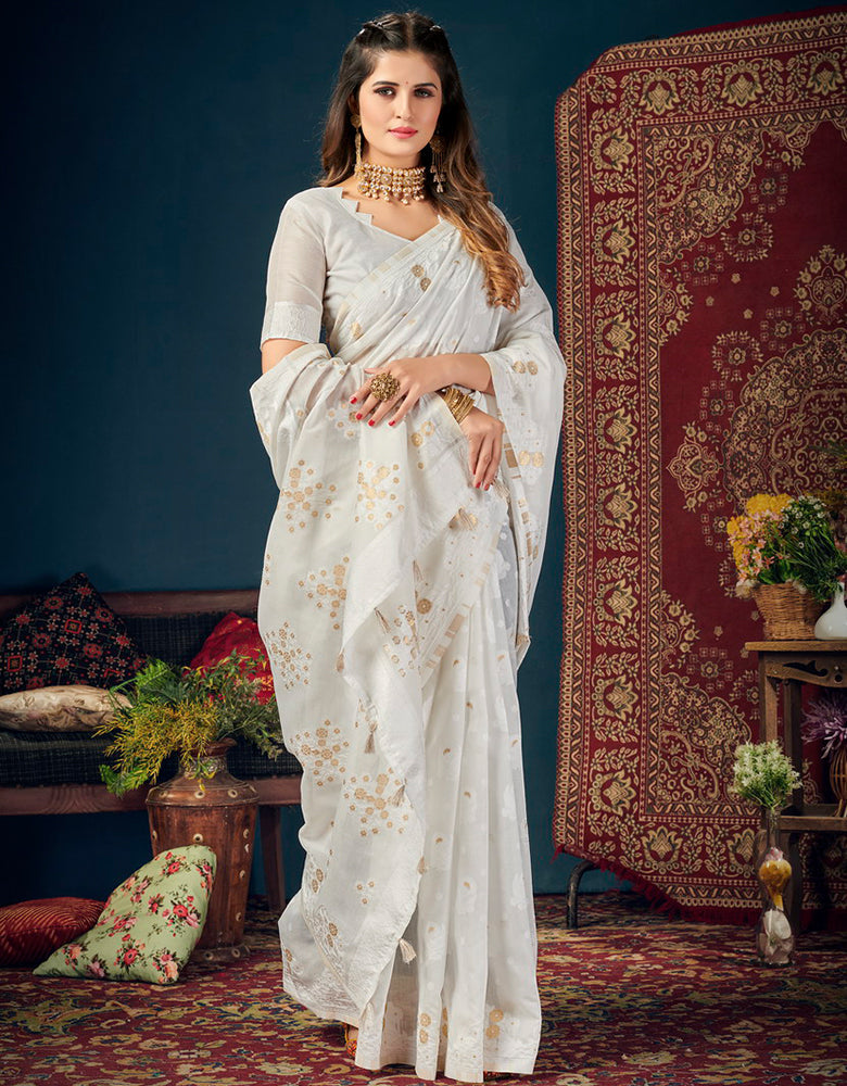 Sifaah Niyama White Cotton Saree