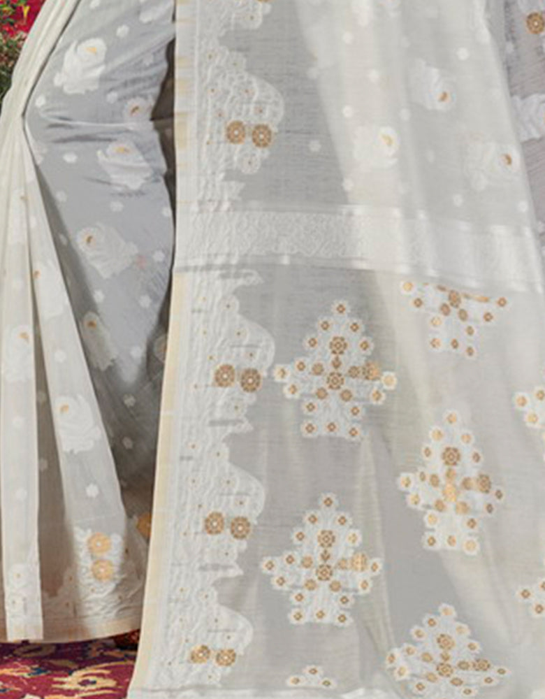 Sifaah Niyama White Cotton Saree