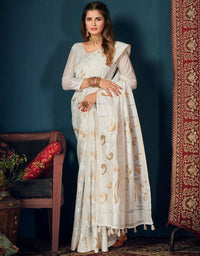 Sifaah Saavan White Cotton Saree