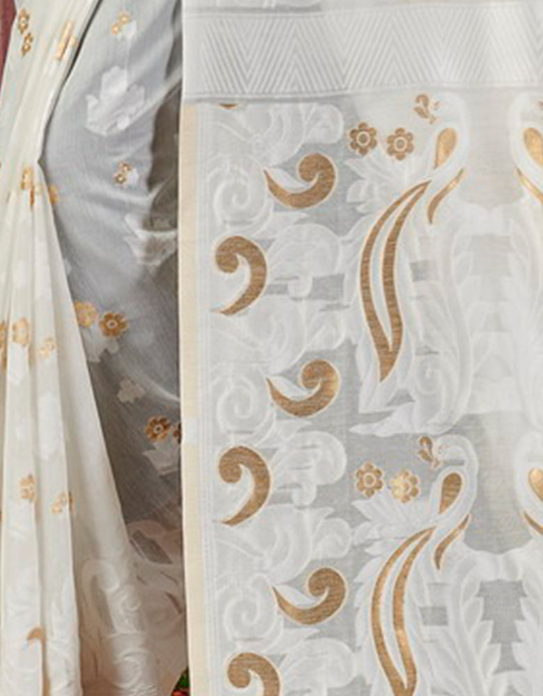 Sifaah Saavan White Cotton Saree