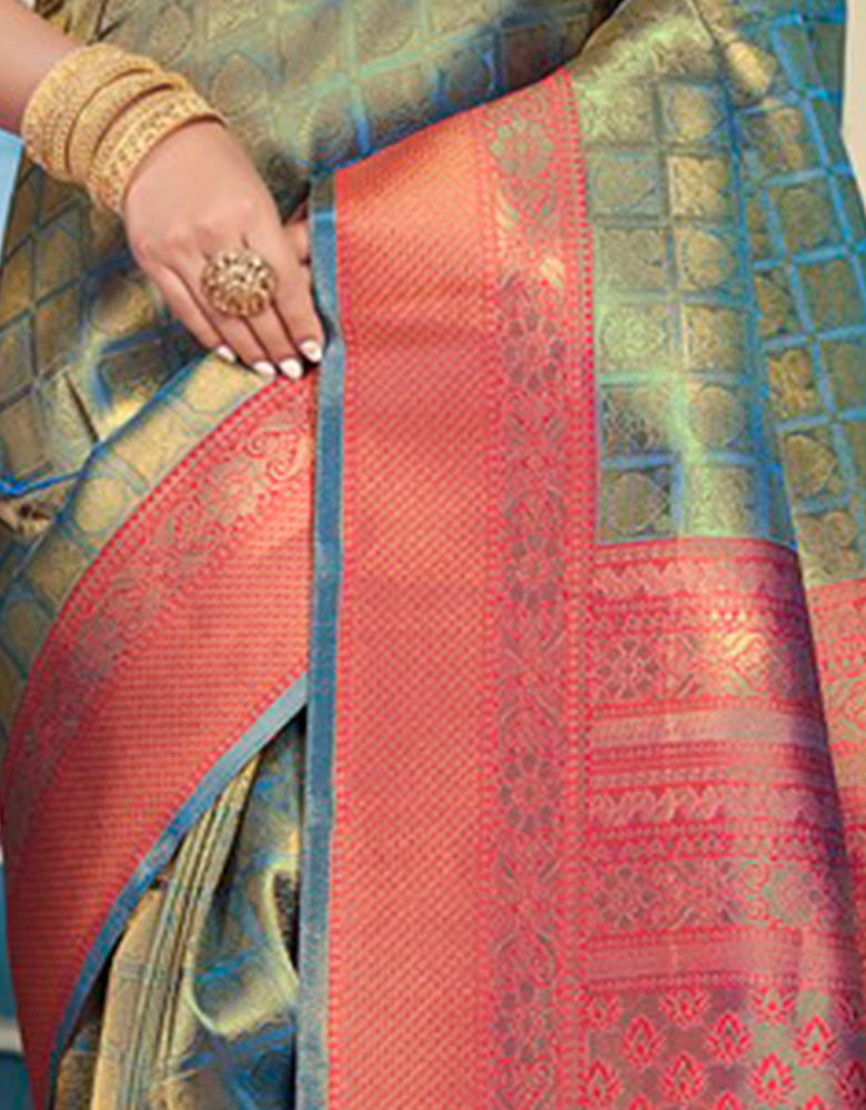 Golden Silk Zari Silk Saree Blue