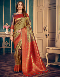 Golden Silk Zari Silk Saree Clay