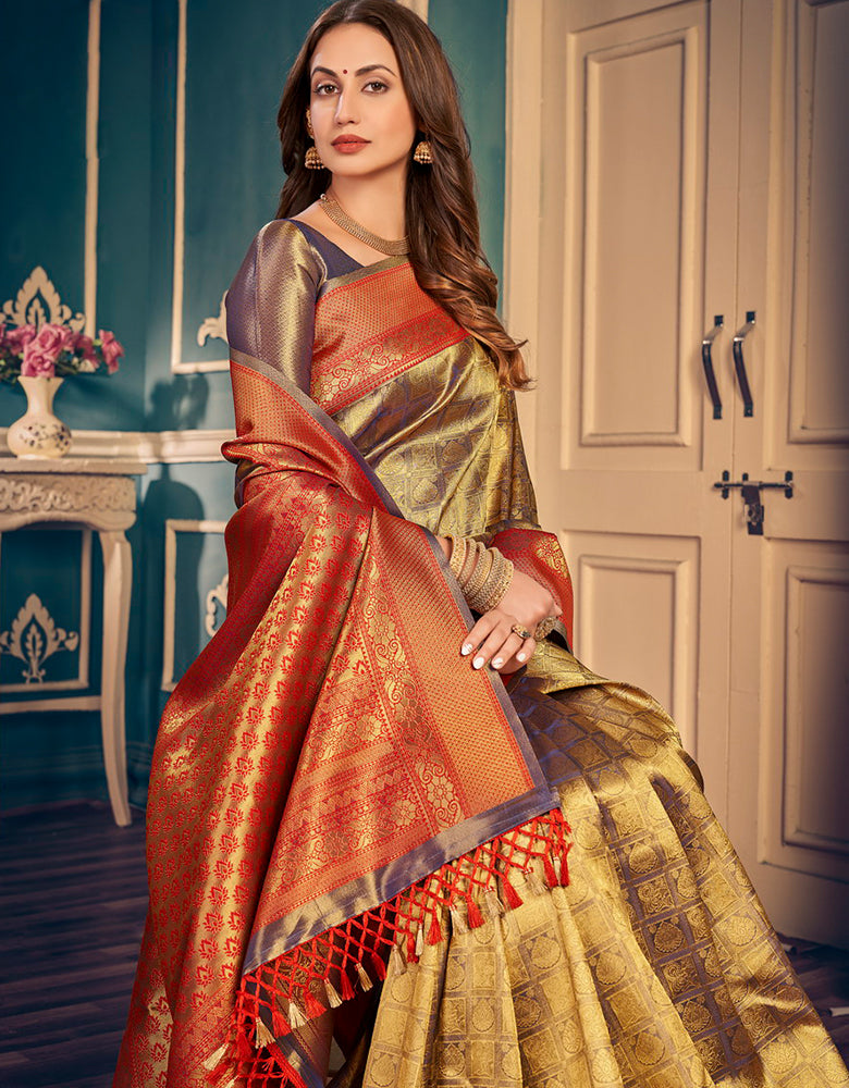 Golden Silk Zari Silk Saree Clay