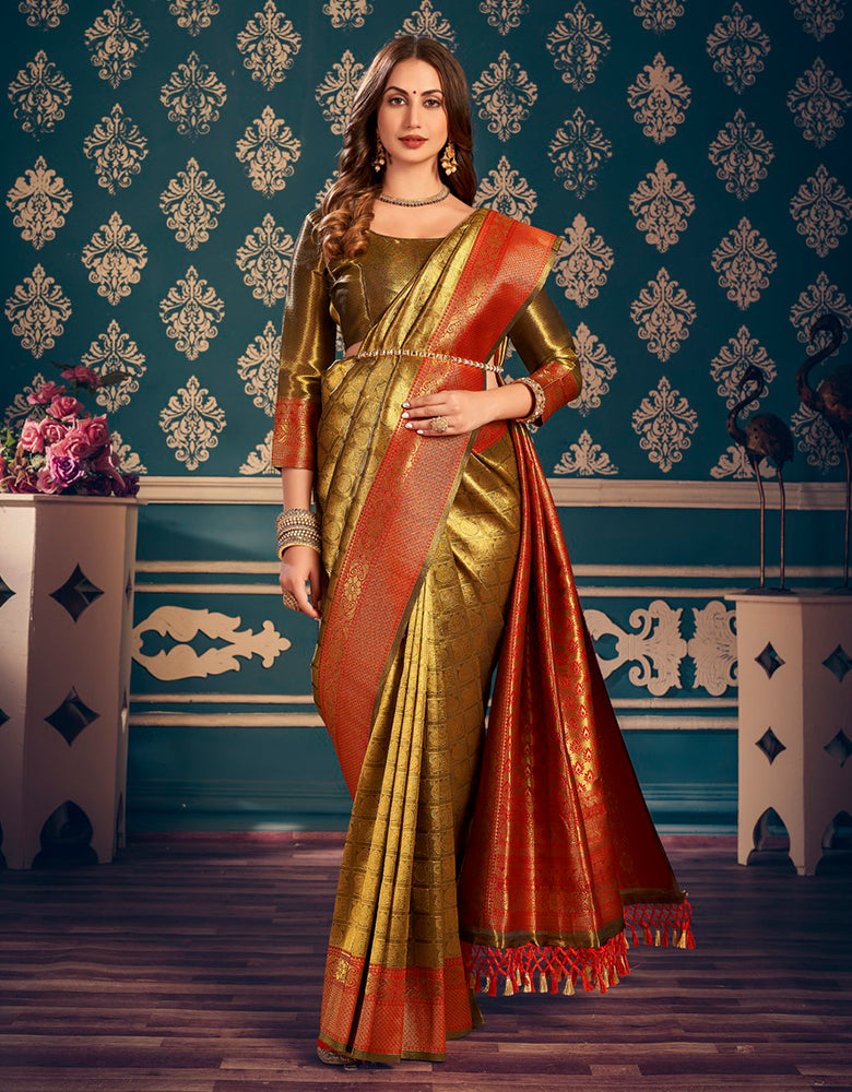 Golden Silk Zari Silk Saree Golden