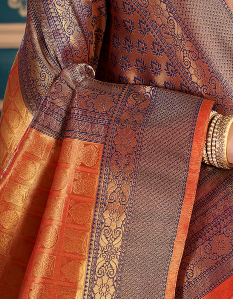 Golden Silk Zari Silk Saree Orange