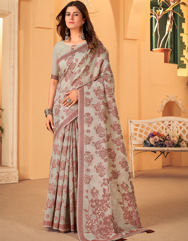 Kotton Vastra Akarshan Saree Grey (KV/V7)