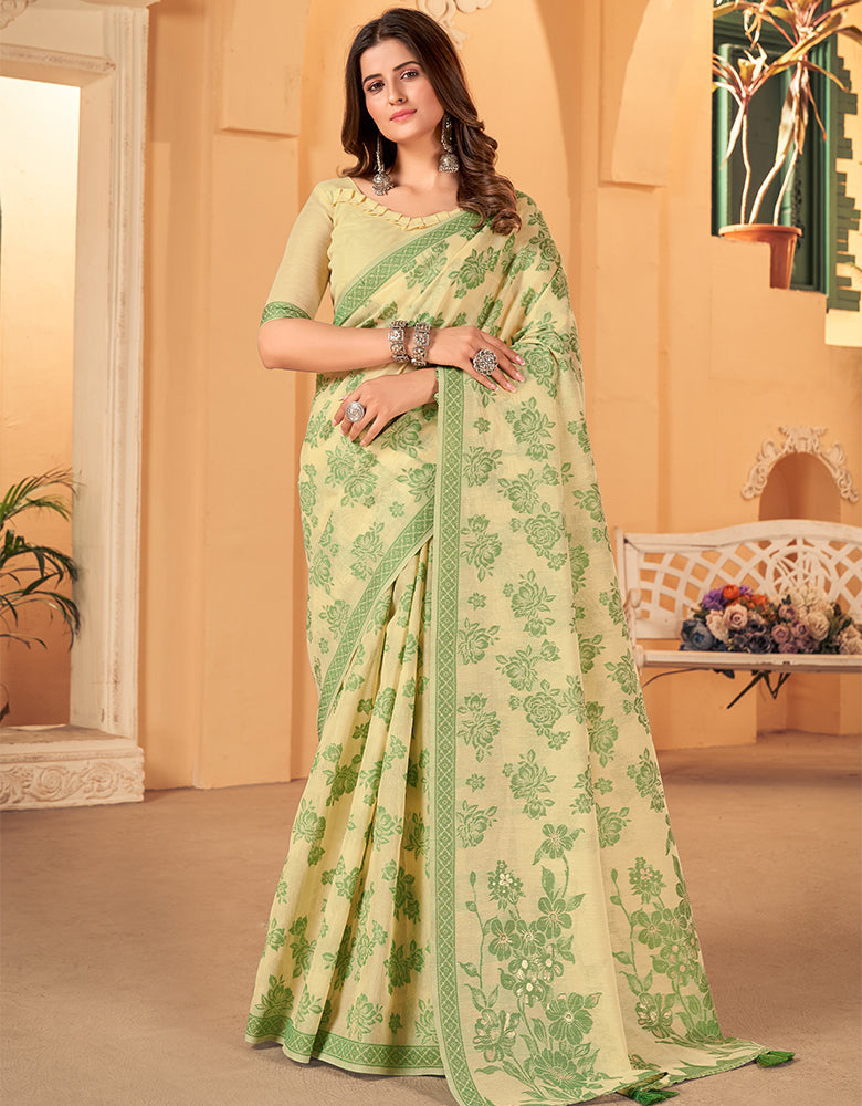 Kotton Vastra Akarshan Saree Green (KV/V7)