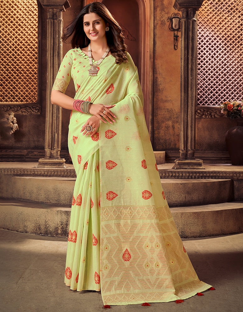 Kotton Vastra Akarshan Saree Green (KV/V5)