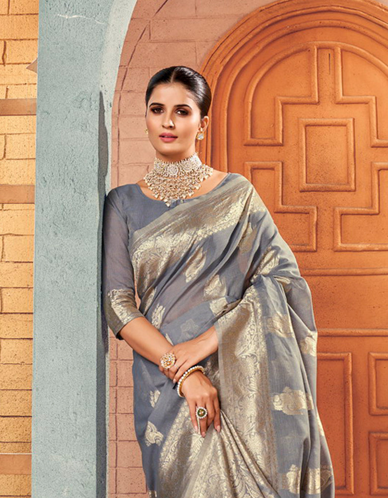 Kaasta Cotton Saree Ash (KV/V4)