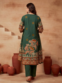 Printed Cotton Blend Round Neck Kurta & Trousers With Dupatta