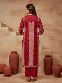 Printed Cotton Blend Round Neck Kurta & Trousers With Dupatta