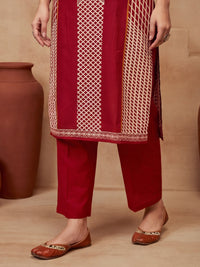 Printed Cotton Blend Round Neck Kurta & Trousers With Dupatta