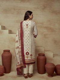 Embroidered Cotton Blend Keyhole Neck Kurta & Trousers With Dupatta