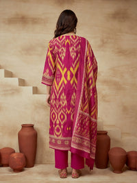 Embroidered Round Neck Kurta & Trousers With Dupatta