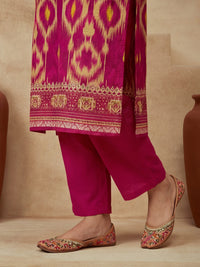 Embroidered Round Neck Kurta & Trousers With Dupatta