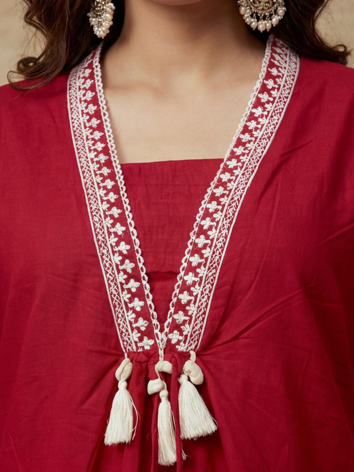 Embroidered Cotton Blend V-Neck Kurta & Trousers With Dupatta