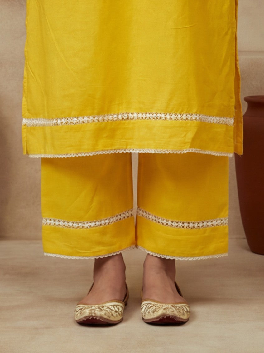 Embroidered V-Neck Kurta & Trousers With Dupatta