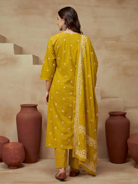 Embroidered Pure Cotton V-Neck Kurta & Trousers With Dupatta