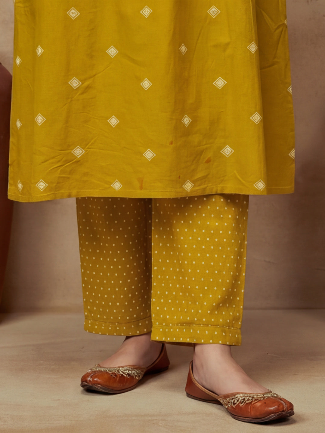 Embroidered Pure Cotton V-Neck Kurta & Trousers With Dupatta