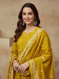 Embroidered Pure Cotton V-Neck Kurta & Trousers With Dupatta