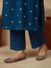Embroidered Pure Cotton V-Neck Kurta & Trousers With Dupatta