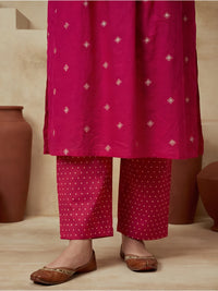 Printed Cotton Keyhole Neck Kurta & Trousers With Dupatta