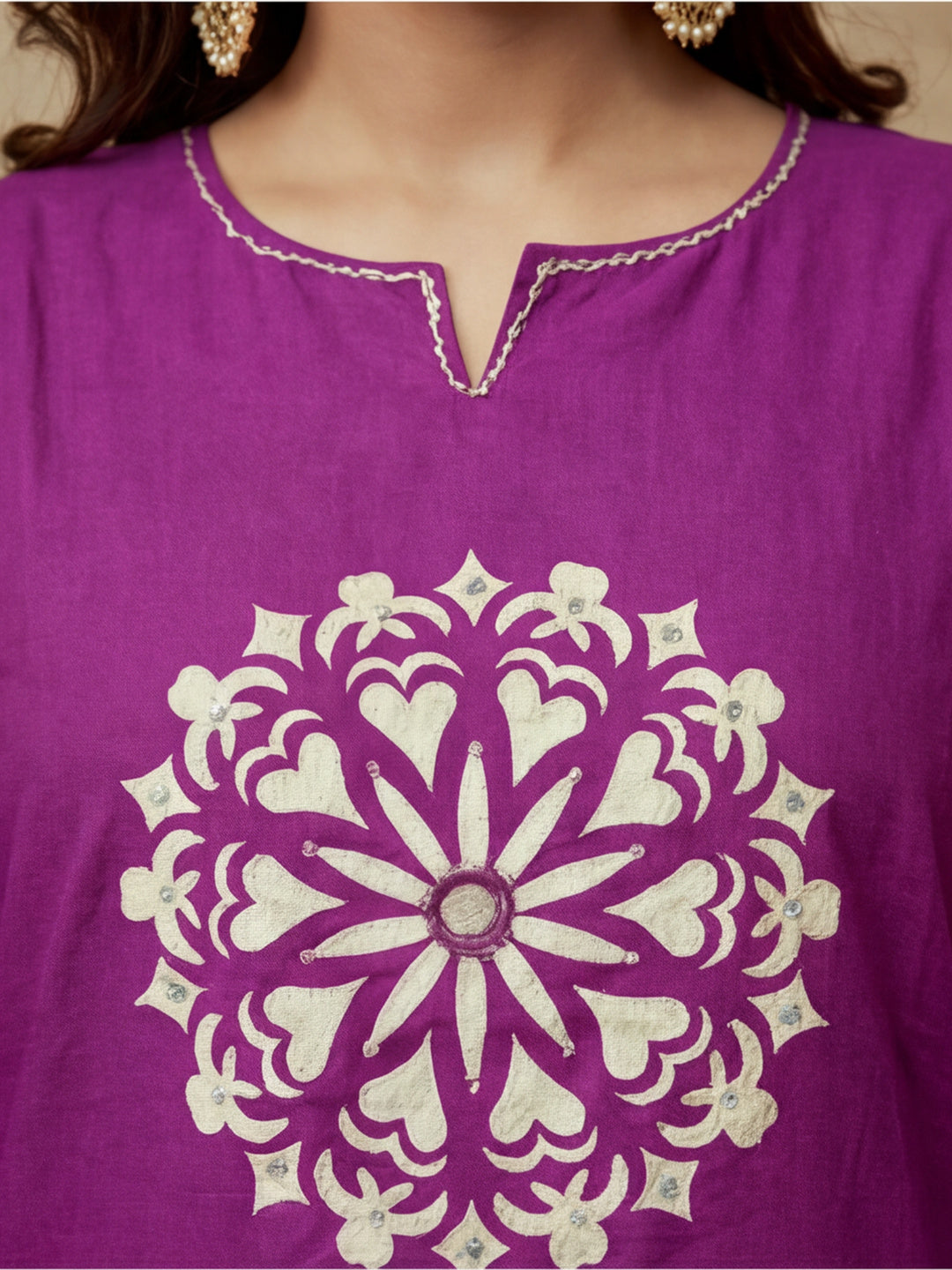 Embroidered Pure Cotton Keyhole Neck Kurta & Trousers With Dupatta