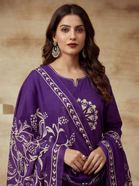 Printed Cotton Notched Neck Kurta & Trousers With Dupatta