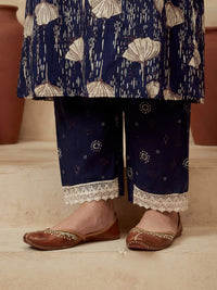 Embroidered Round Neck Kurta & Trousers With Dupatta