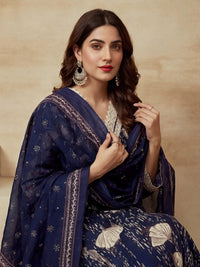 Embroidered Round Neck Kurta & Trousers With Dupatta