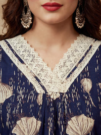 Embroidered Round Neck Kurta & Trousers With Dupatta