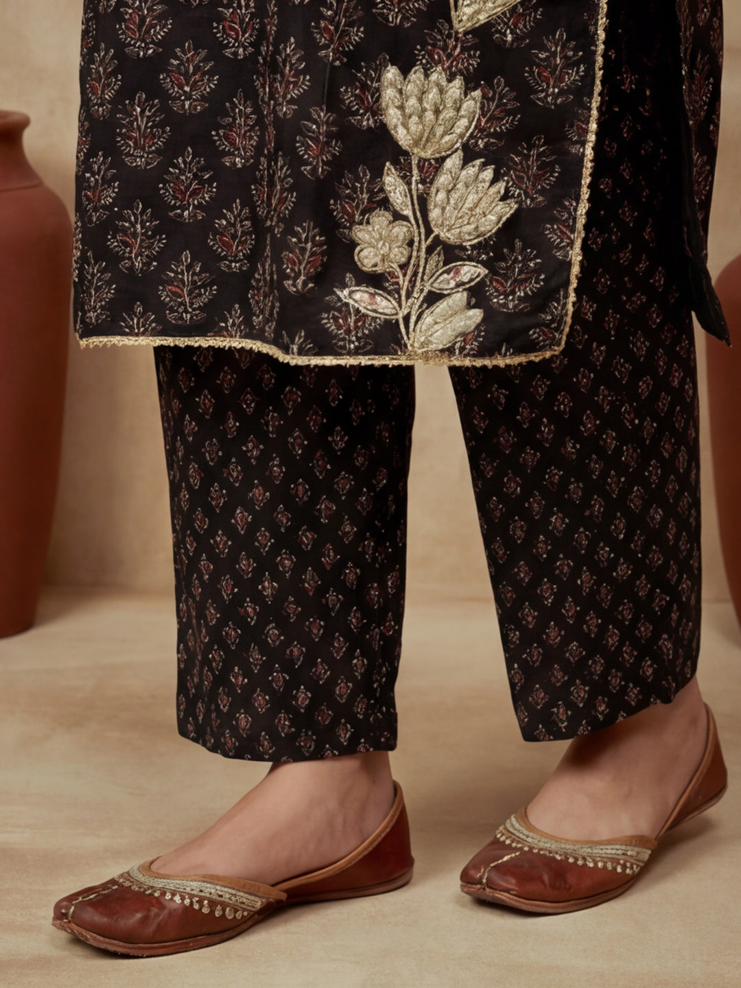 Self Design Pure Cotton Round Neck Kurti & Trousers With Dupatta