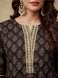 Self Design Pure Cotton Round Neck Kurti & Trousers With Dupatta