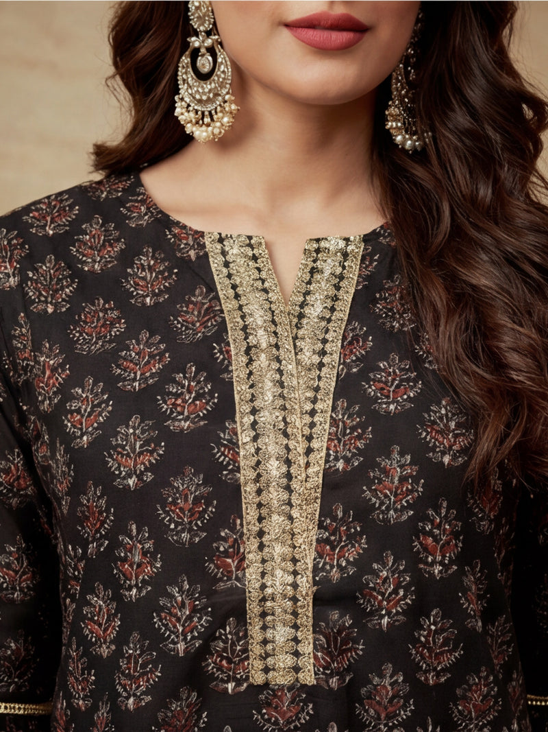 Self Design Pure Cotton Round Neck Kurti & Trousers With Dupatta