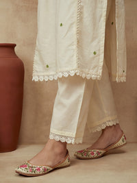 Embroidered Round Neck Kurta & Trousers With Dupatta