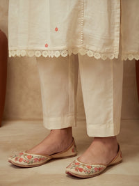 Embroidered Cotton Blend Round Neck Kurta & Trousers With Dupatta