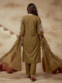 Floral Embroidered A-Line Cotton Cambric Kurta & Trousers Sets