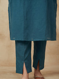 Embroidered Cotton Blend V-Neck Kurta & Trousers With Dupatta