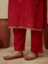 Embroidered V-Neck Kurta & Trousers With Dupatta