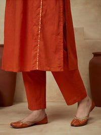 Embroidered Cotton Blend V-Neck Kurta & Trousers With Dupatta