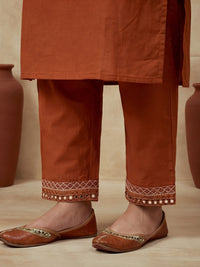 Embroidered Notched Neck Kurta & Trousers With Dupatta