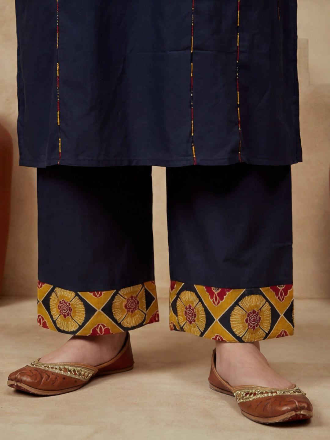 Embroidered Cotton Blend V-Neck Kurta & Trousers With Dupatta