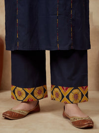 Embroidered Cotton Blend V-Neck Kurta & Trousers With Dupatta