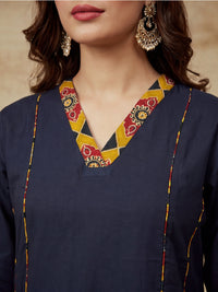 Embroidered Cotton Blend V-Neck Kurta & Trousers With Dupatta